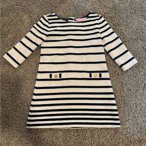 Lily Pulitzer Dress Navy and White Stripes with gold buttons and zipper Sm 4/5